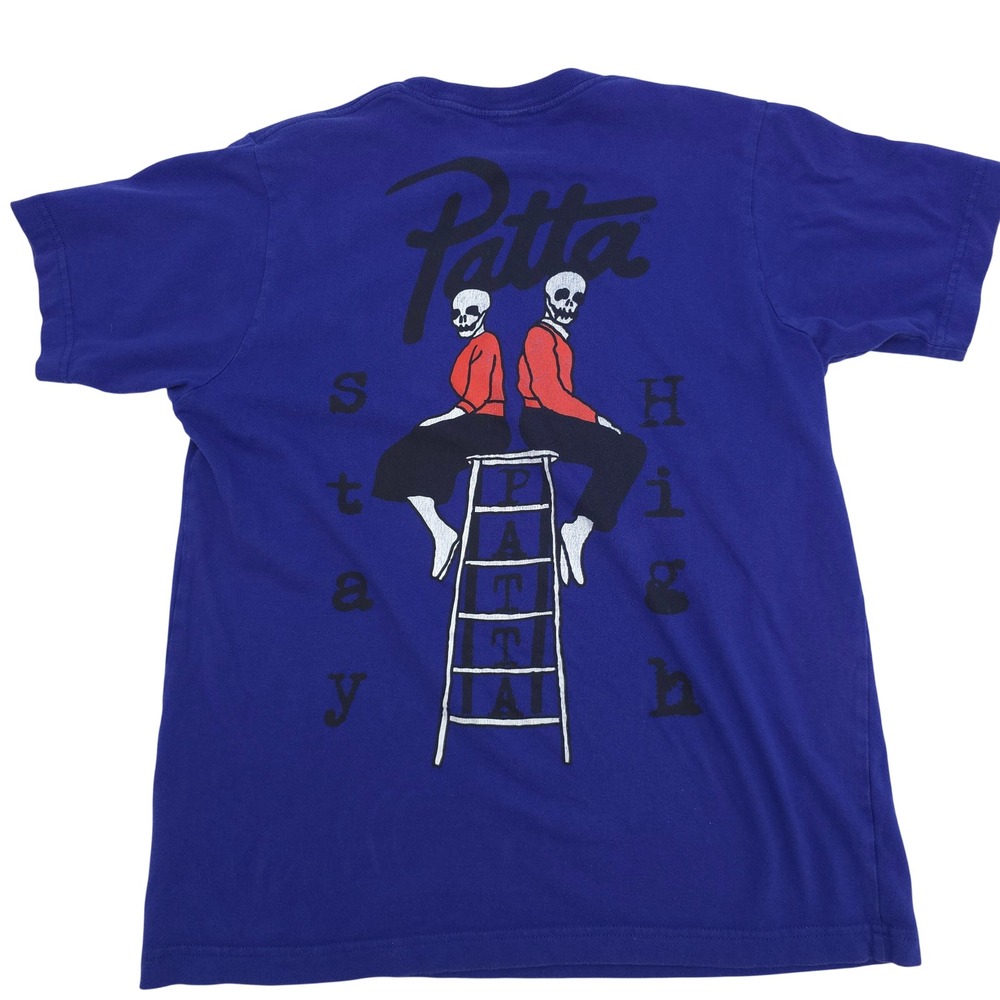 Patta Graphic Mens Blue Stay High Skeleton Short Sleeve Tee Size Small - Picture 3 of 9